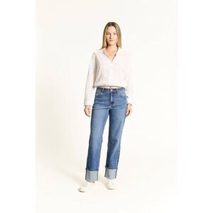 Oat NY - High-Rise Cuffed Wide Leg Jean in Luna Dark Wash